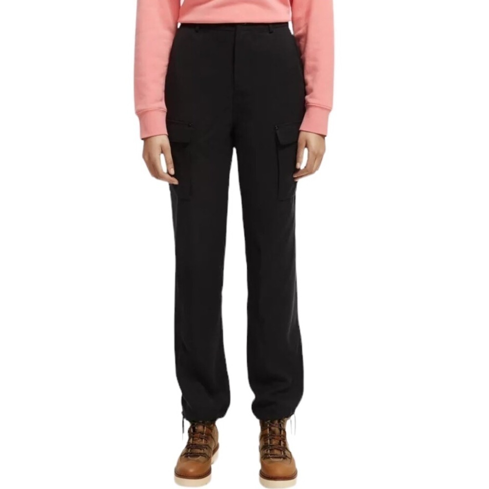 Scotch & Soda NWT Lara Straight Leg High Rise Black Cargo Pants Size Large